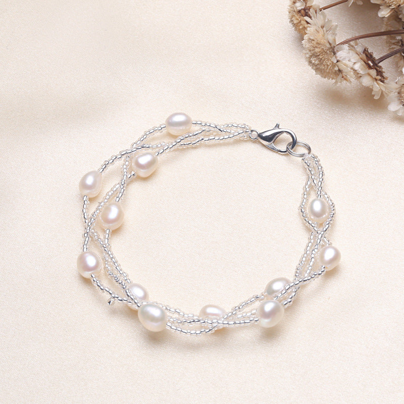 Women's Pearl Ornament M-shaped Woven Jewelry Stall Bracelets