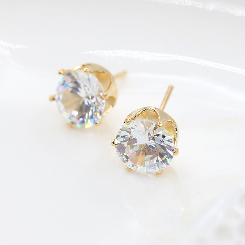 Style Fashion Popular Crown Bottom Crystalline Stud Earrings