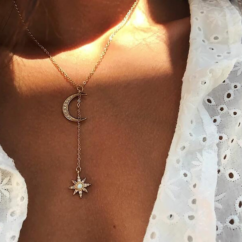 Women's Fashion Personality Retro Two-color Moon Sun Necklaces