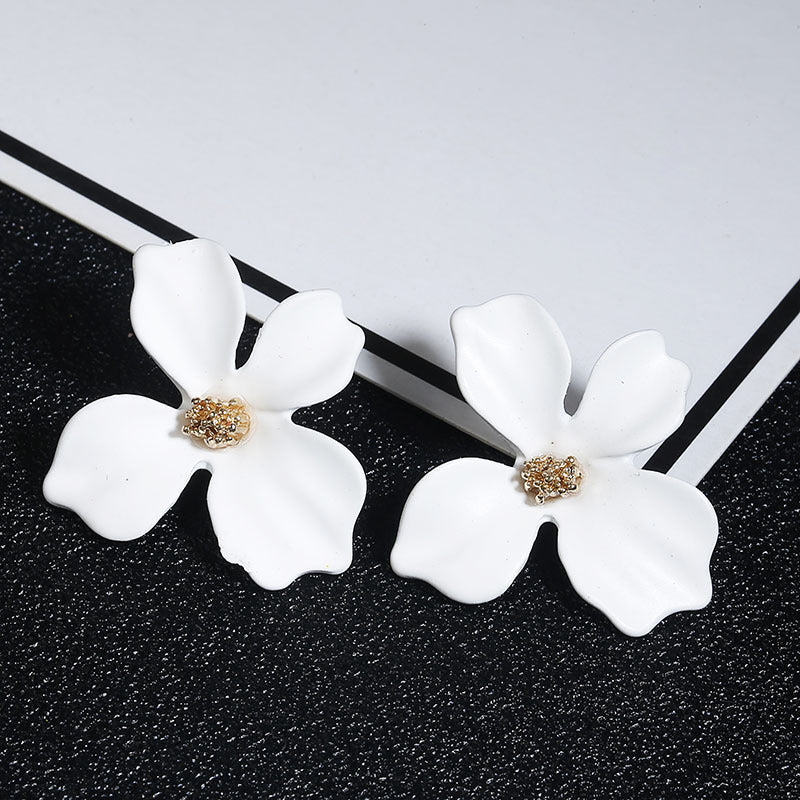 Petal Fresh Temperament Colors Flower Alloy Spray Earrings