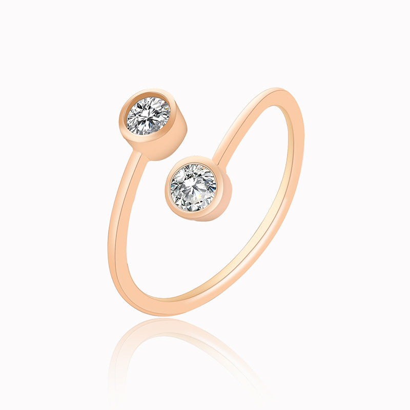 Creative Fashion Copper Inlaid Zircon Personalized Double Rings