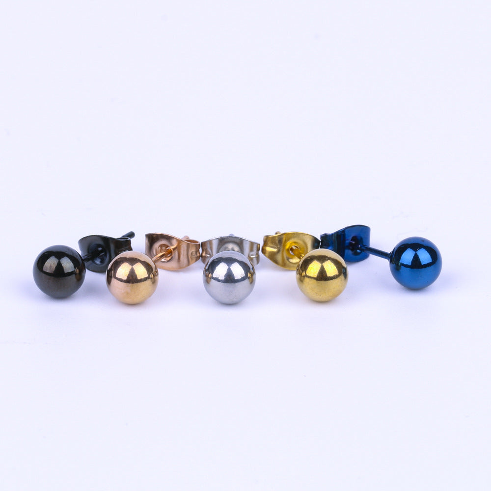Stainless Steel Titanium Ball Thin Needle Ear Stud Earrings