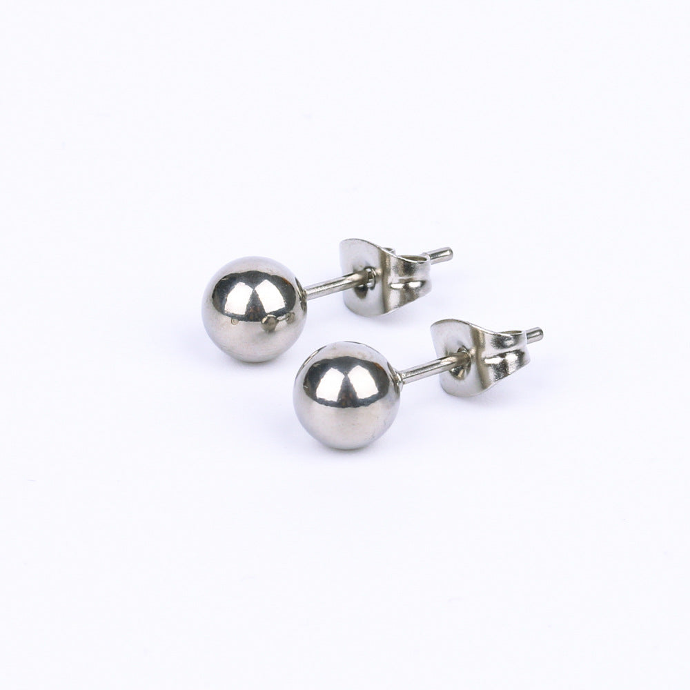 Stainless Steel Titanium Ball Thin Needle Ear Stud Earrings