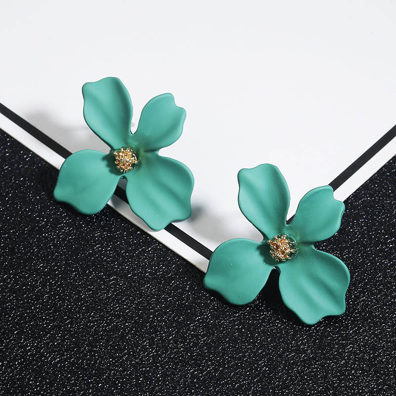 Petal Fresh Temperament Colors Flower Alloy Spray Earrings