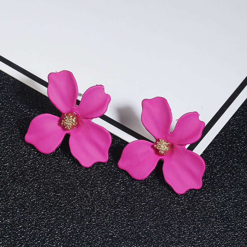 Petal Fresh Temperament Colors Flower Alloy Spray Earrings