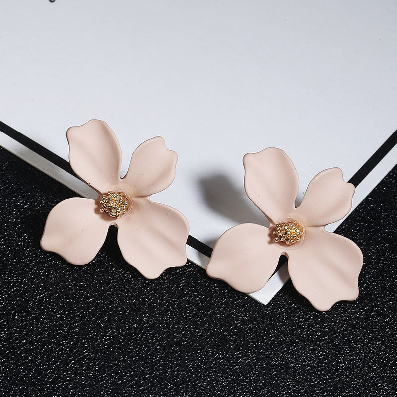 Petal Fresh Temperament Colors Flower Alloy Spray Earrings