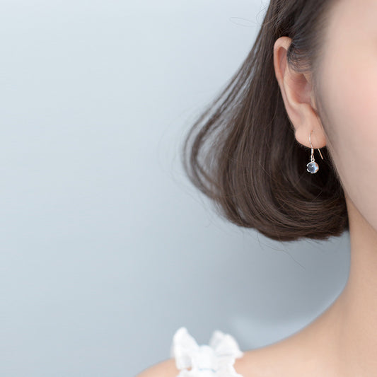 Women's Sier Korean Fashionable Blue Small Round Earrings