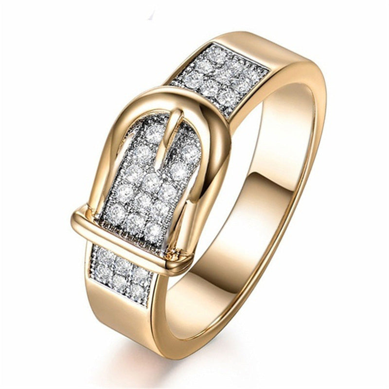 White Zircon Female Fashionable Golden Buckle Belts