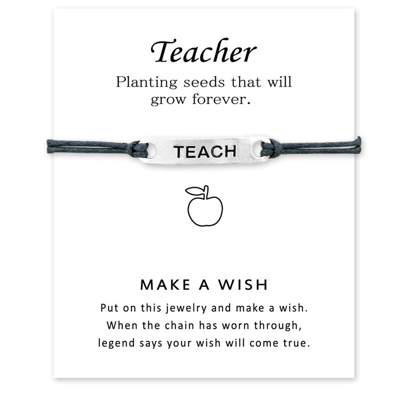 Card Vintage Alloy Teacher Blessing Wrist Bracelets