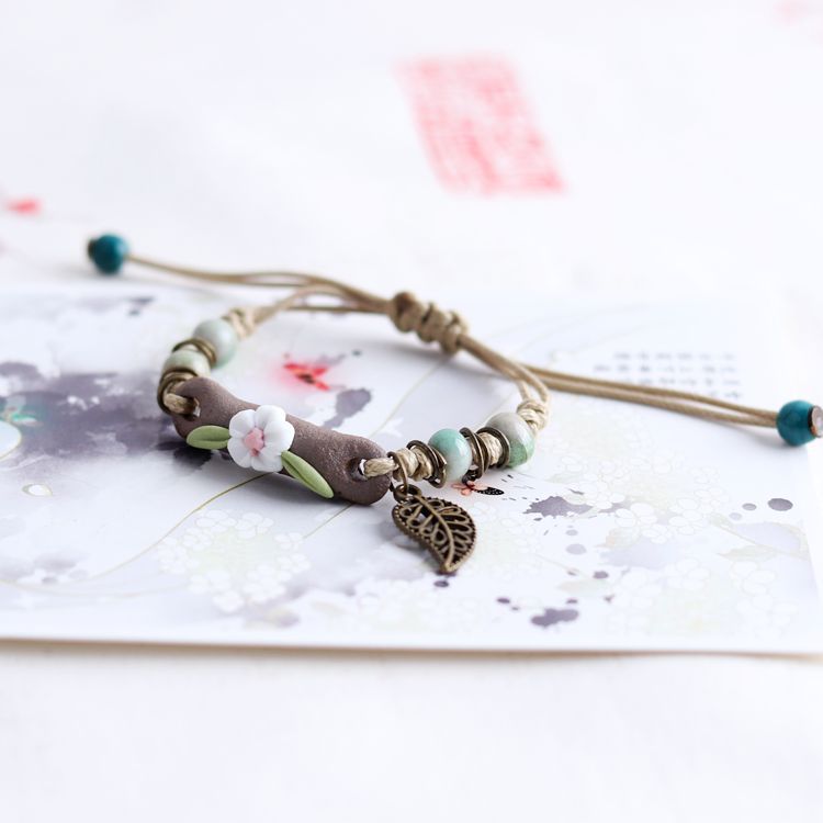Handmade Pinch Ceramic Woven Mori Style Small Fresh Adjustable Vintage Pendants