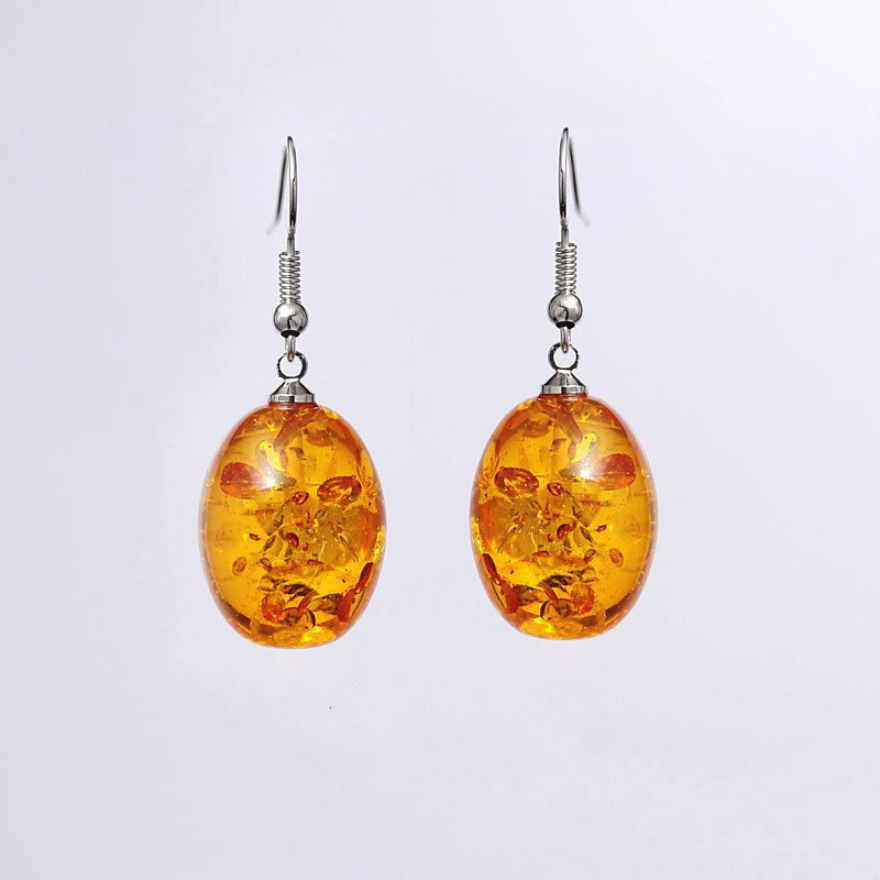 Explosion Imitation Amber Exaggerated Temperamental Geometric Ellipse Earrings