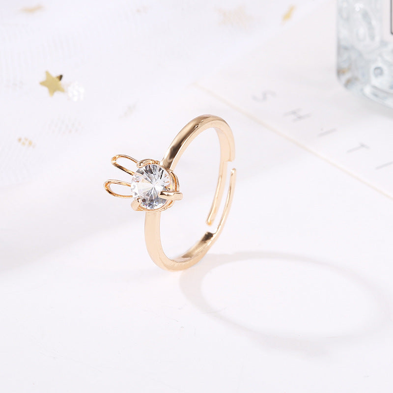 Korean Style Creative Cute Rabbit Copper Inlaid Zircon Opening Rings