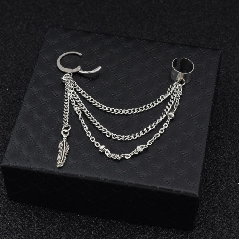 Women's & Men's Little Enjoy Ear Chain Feather Leaf Earrings