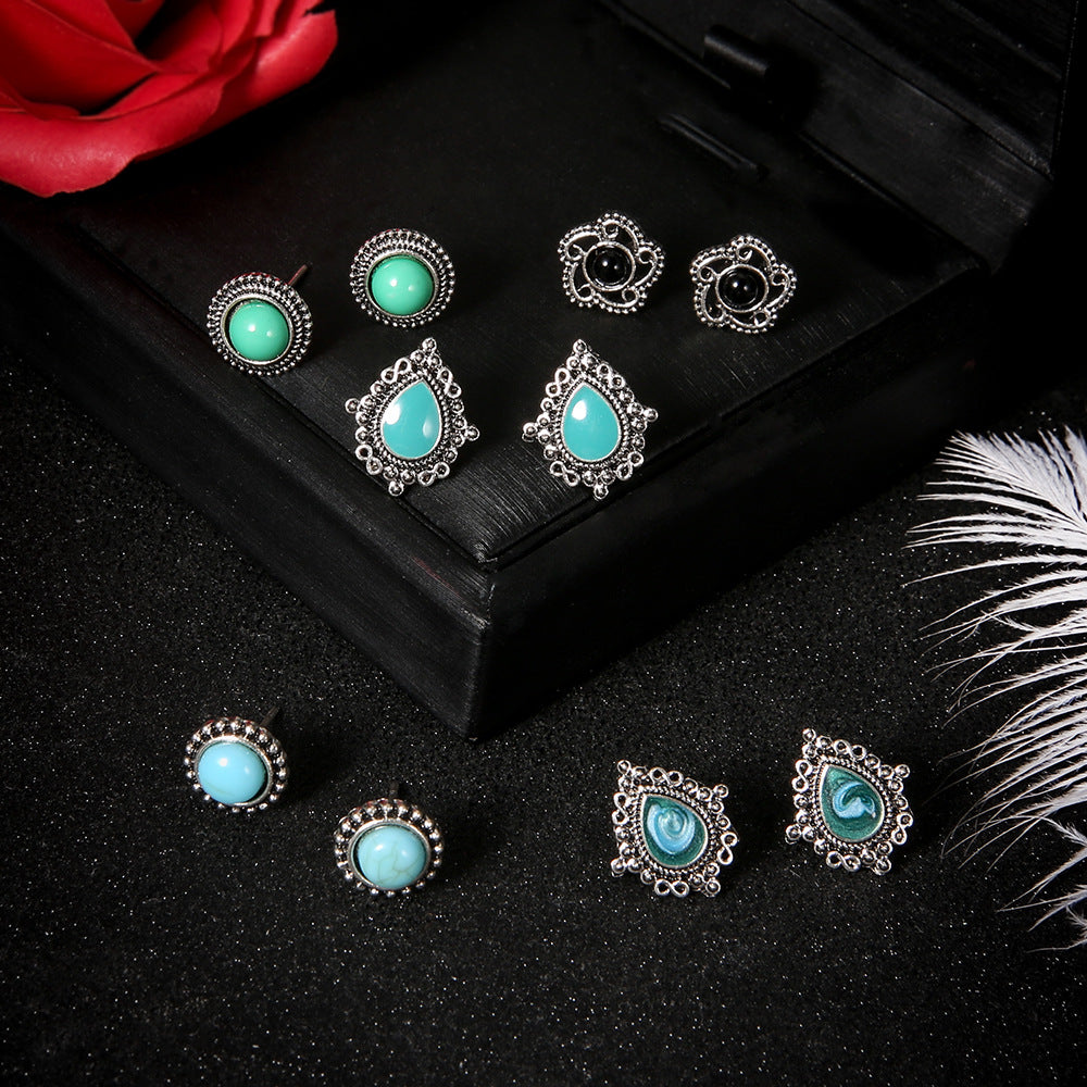 Trend Pairs Dazzling Turquoise Gem Boho Stud Earrings