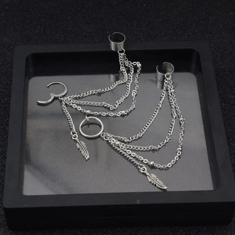 Women's & Men's Little Enjoy Ear Chain Feather Leaf Earrings