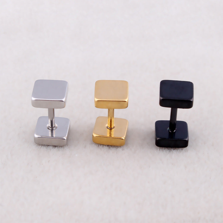 Women's & Men's Fashion Korean Style Square Personality Dumbbell Titanium Earrings