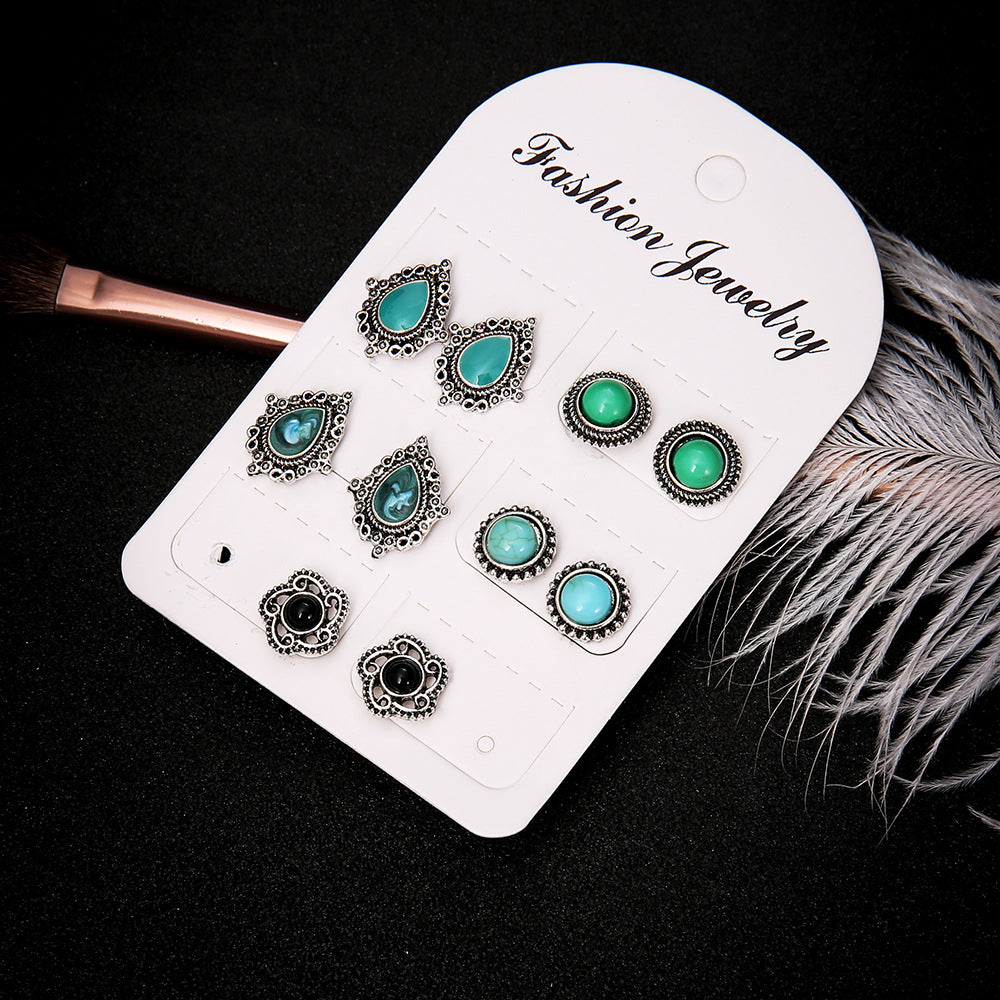 Trend Pairs Dazzling Turquoise Gem Boho Stud Earrings