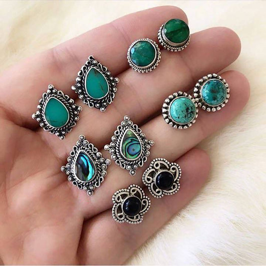 Trend Pairs Dazzling Turquoise Gem Boho Stud Earrings