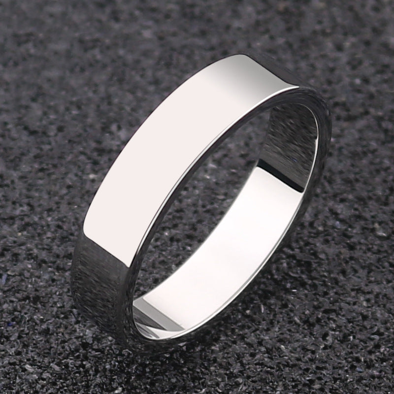 Fashion Simple Titanium Steel Glossy Stainless Flat Tail Ring
