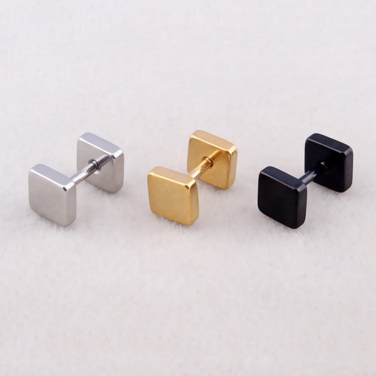 Women's & Men's Fashion Korean Style Square Personality Dumbbell Titanium Earrings