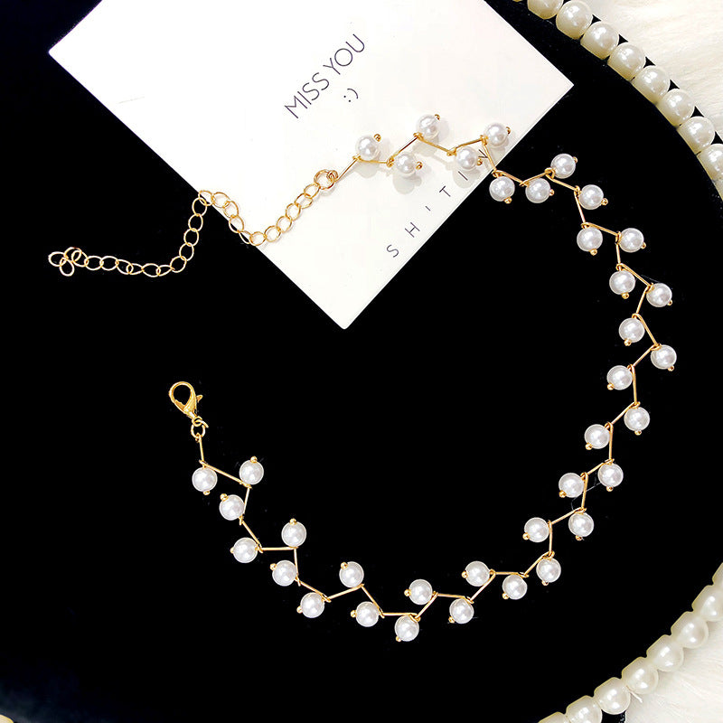 Clavicle Chain Neck Gold Handmade Pearl Beautiful Korean Bride Necklaces