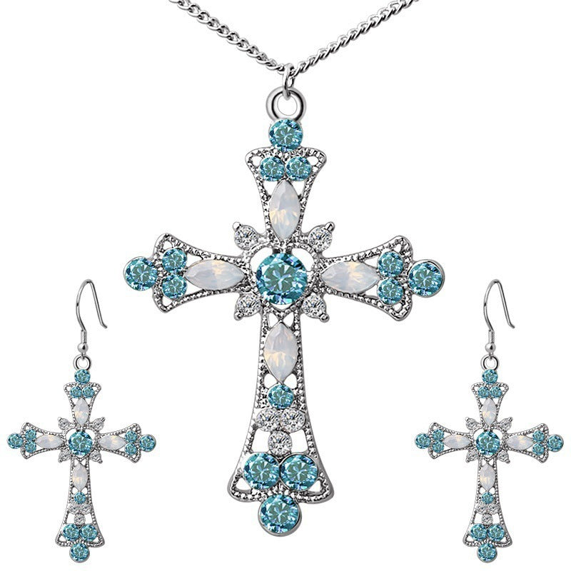 Fashion Suit Cross Eardrops Hollow Christmas Jewelry Set