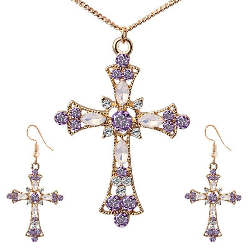 Fashion Suit Cross Eardrops Hollow Christmas Jewelry Set