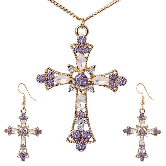 Fashion Suit Cross Eardrops Hollow Christmas Jewelry Set