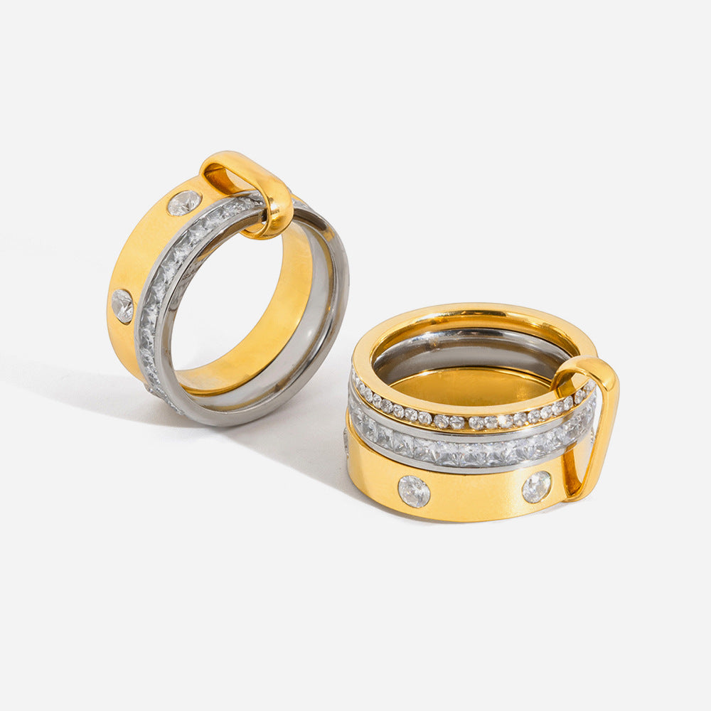 Diamond Twin Light Luxury Niche Design Stainless Steel Color Matching Rings