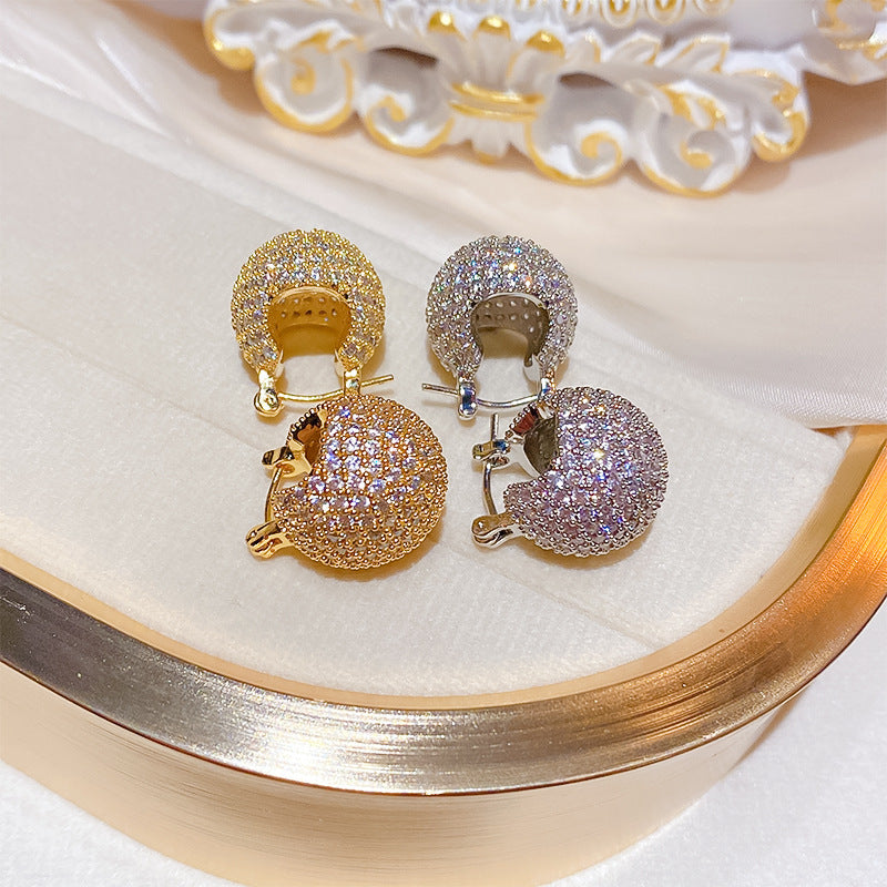 Women's Small Geometric Zircon Ball Ear Clip Korean Commuter High-grade Earrings