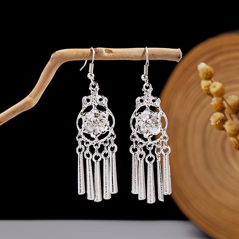 Imitation Sier Miao Minority Tourist Attractions Bohemian Exaggerated Long Leaves Earrings