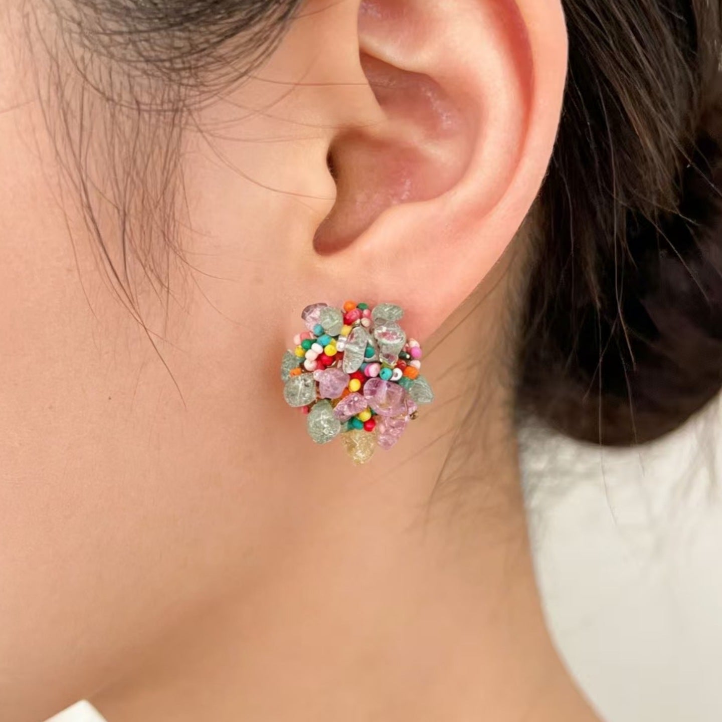 Grace Crystal Flower Color Beaded Petal Earrings