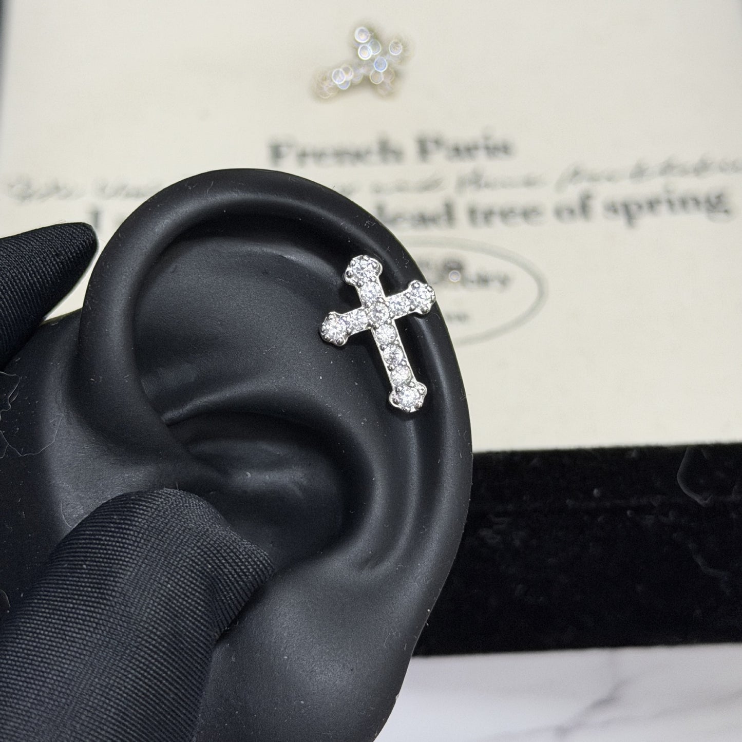 Sweet Cool Personality Bow Zircon Flat Bottom Titanium Steel Ear Rings