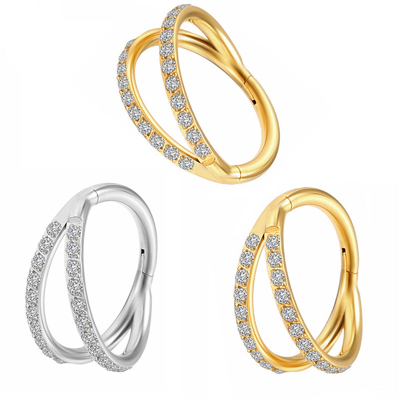 Seamless Inlaid Zircon Closed Nose Double Row Human Rings