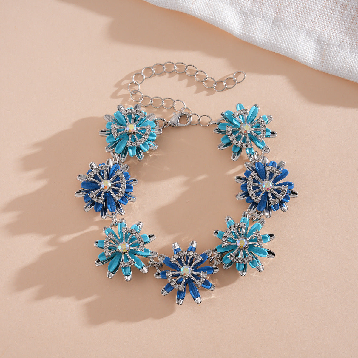 Style Turquoise Blue Diamond Flower Ear Light Luxury Minority Clavicle Necklaces