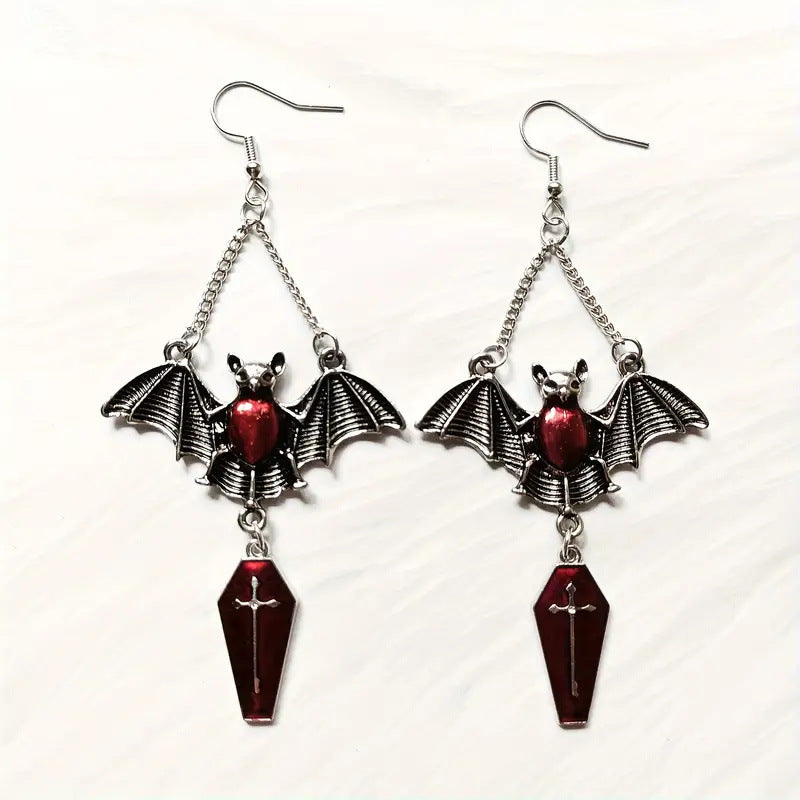 Dark Goth Wind Exaggerated Red Vampire Bat Ear Hook