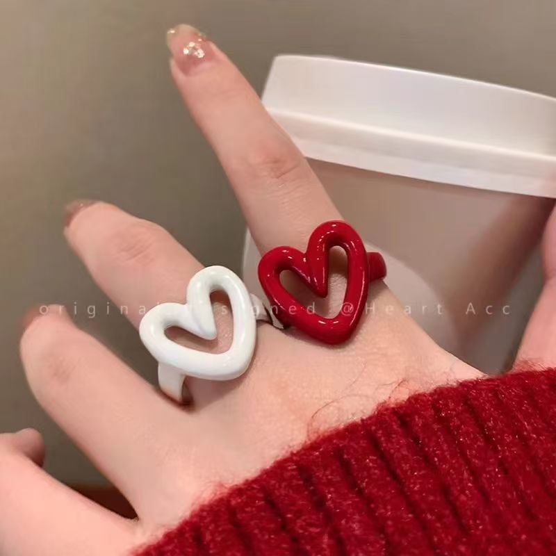 Drip Glazed Love Heart-shaped Female Adjustable Index Finger Niche Special Ring
