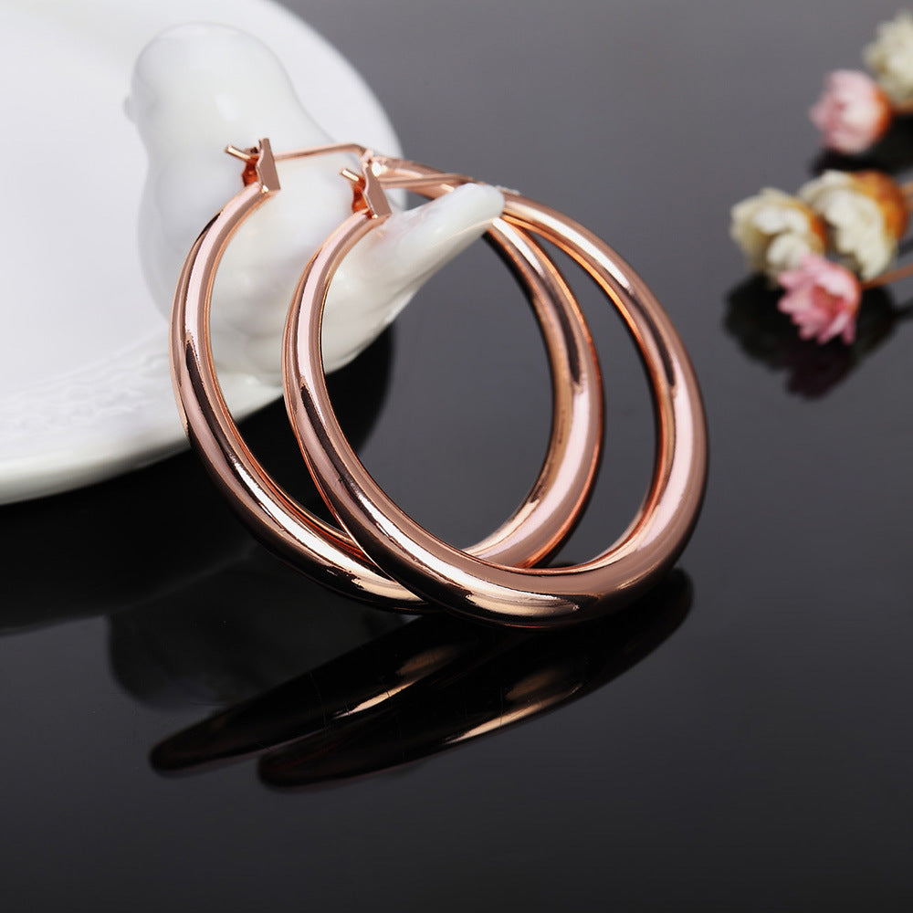 Women's Lake Gold Plated Glossy Round Ear Earrings