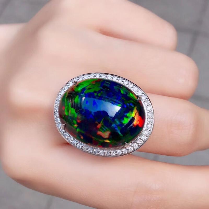Imitation Natural Large Colorful Opal Fashion Light Banquet Ring
