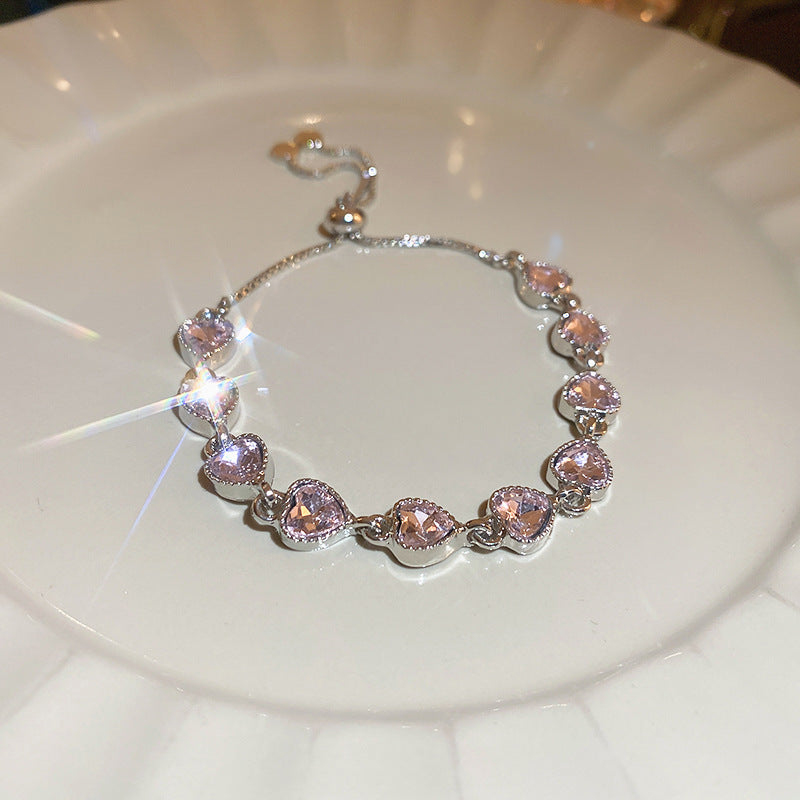 Pink Zircon Geometric Round Pull-out Retro Minority Elegant Bracelets