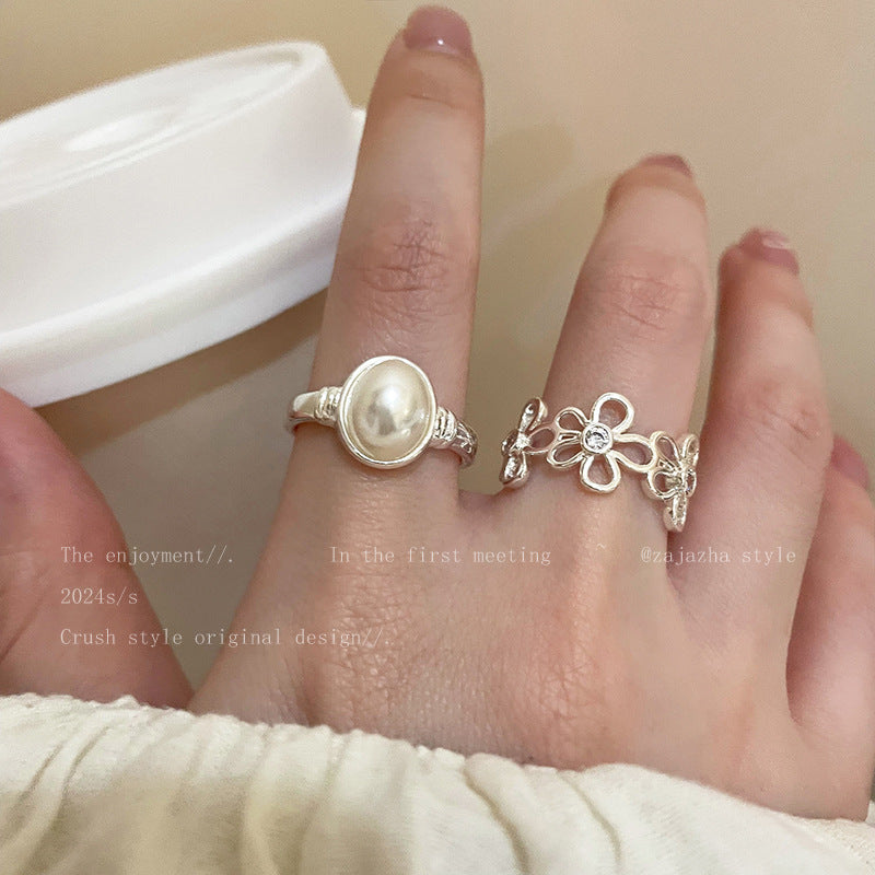 Women's Flower Open Light Luxury High-grade Exaggerated Girlfriends Index Finger Ring