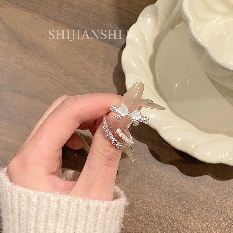 Purple Cherry Sier Room Milk White Cat's Eye Butterfly Tassel Ring