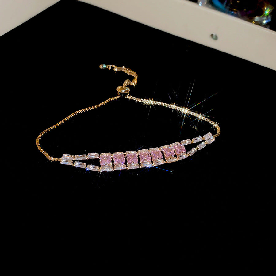 Pink Zircon Geometric Round Pull-out Retro Minority Elegant Bracelets