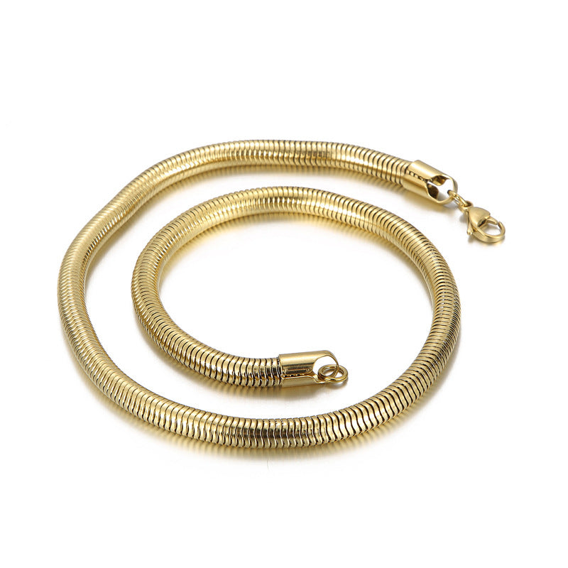 Men's Hip Hop Round Snake Bones Chain Titanium Necklaces