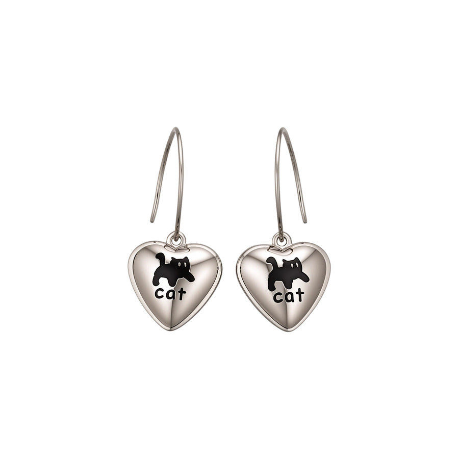 Heart-shaped Sweet Cool Printed Ear Hook High-grade Unique Beautiful Niche Earrings