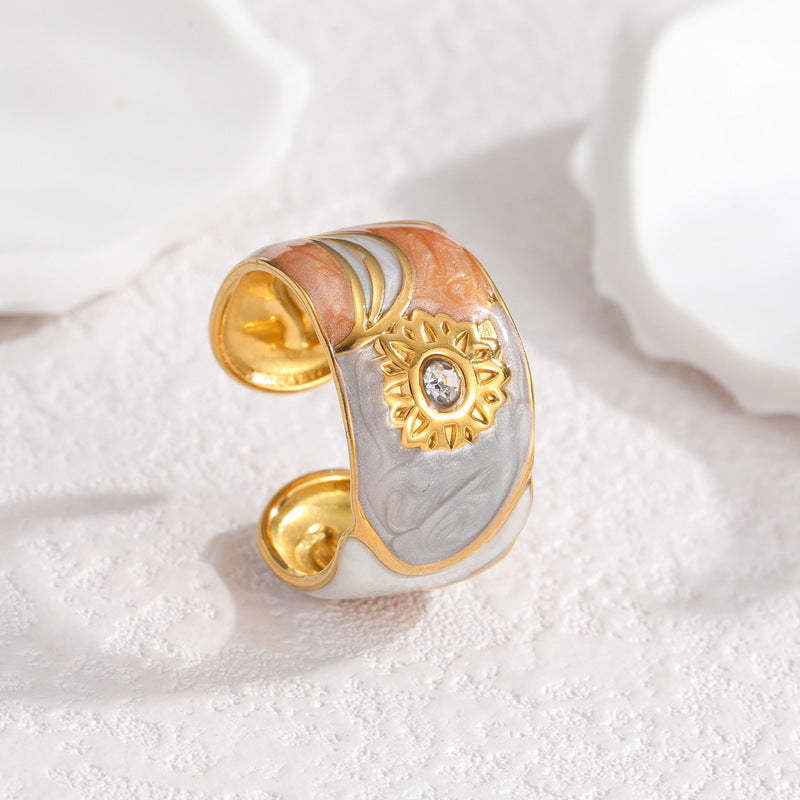 Steel Gold Drop Oil Sunflower Female Shaped Rings