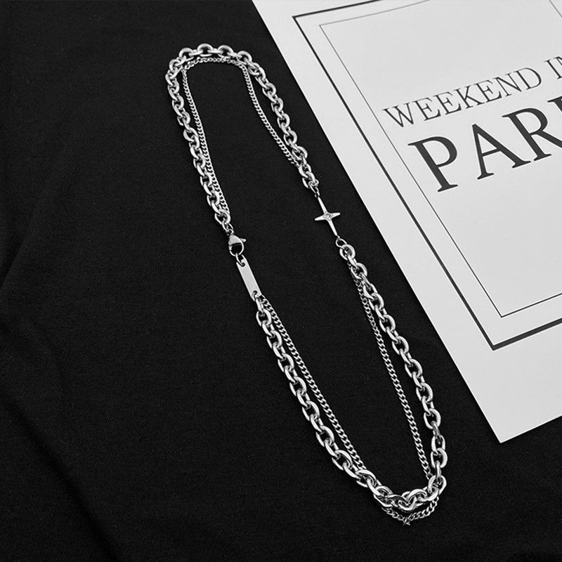 Women's & Men's Brick Metal Clavicle Hip Hop Double Layer Twin Cuban Necklace
