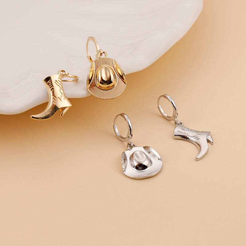 Alloy Cowboy Boot Hat Female Trend Earrings