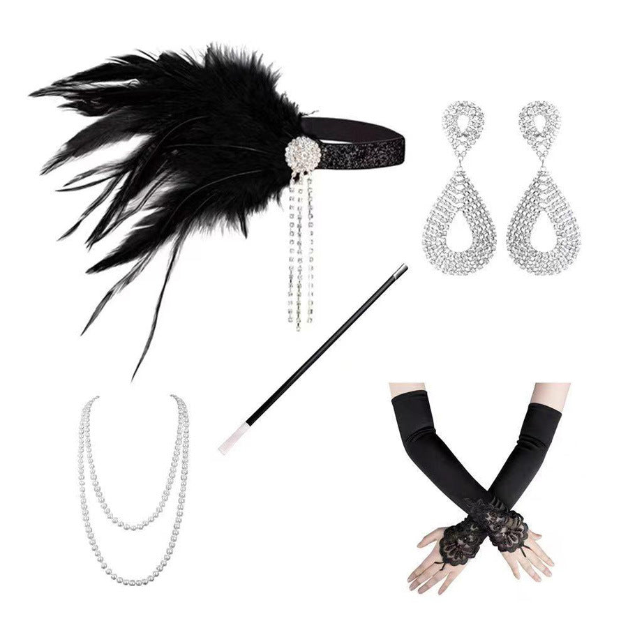 Red Feather Hair Band Masquerade Single Jewelry Set