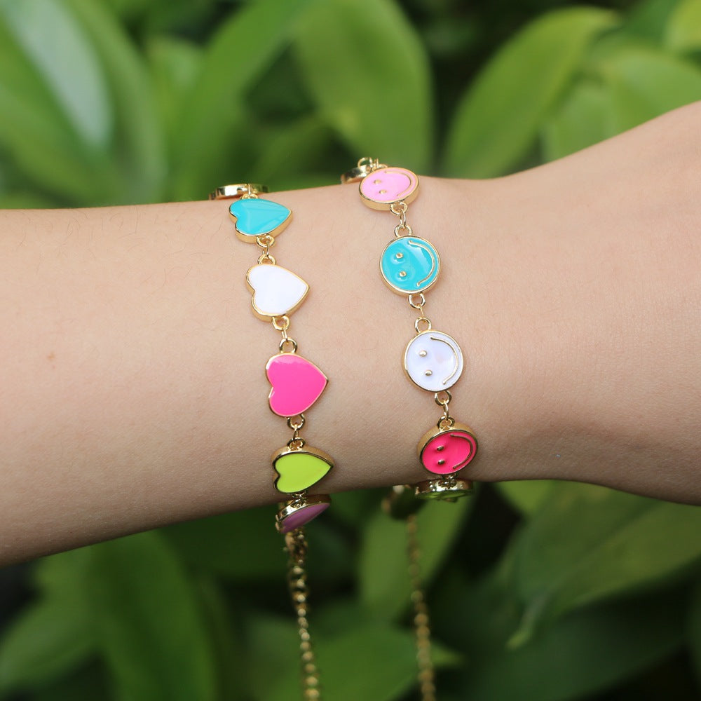 Women's Colorful Smiley Design Simple Bohemian Heart-shaped Couple Bracelet